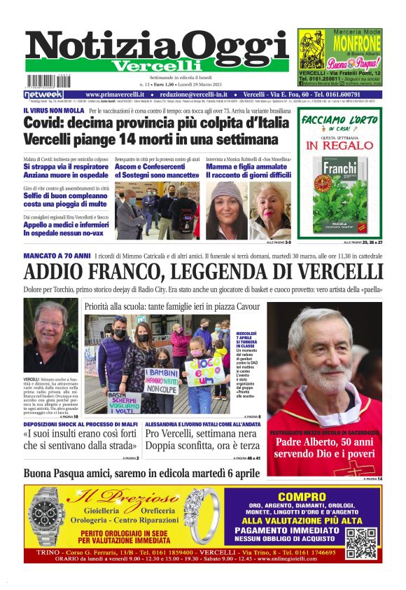 Notizia Oggi Vercelli 29 03 2021